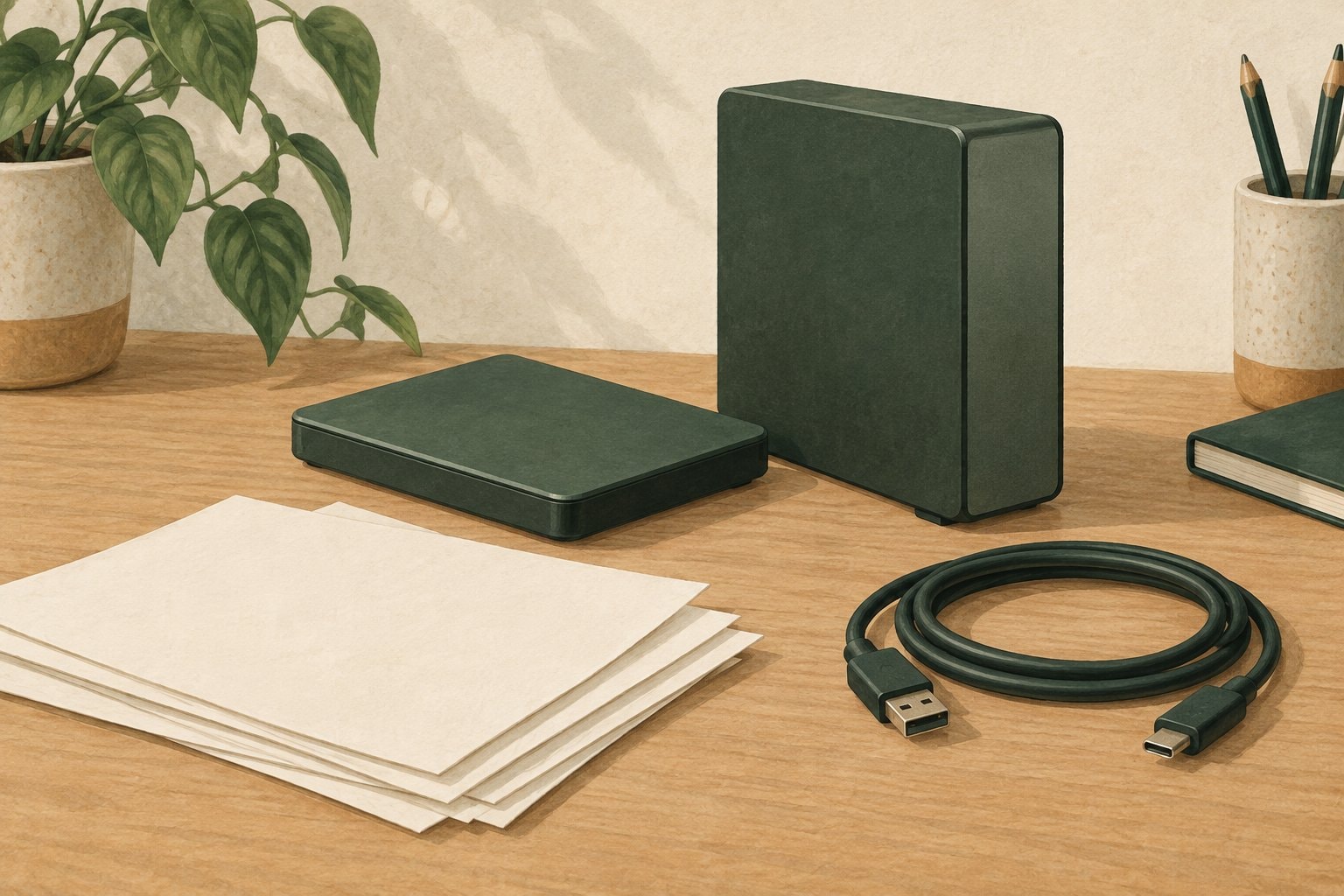 Compact storage equipment arranged on a desk